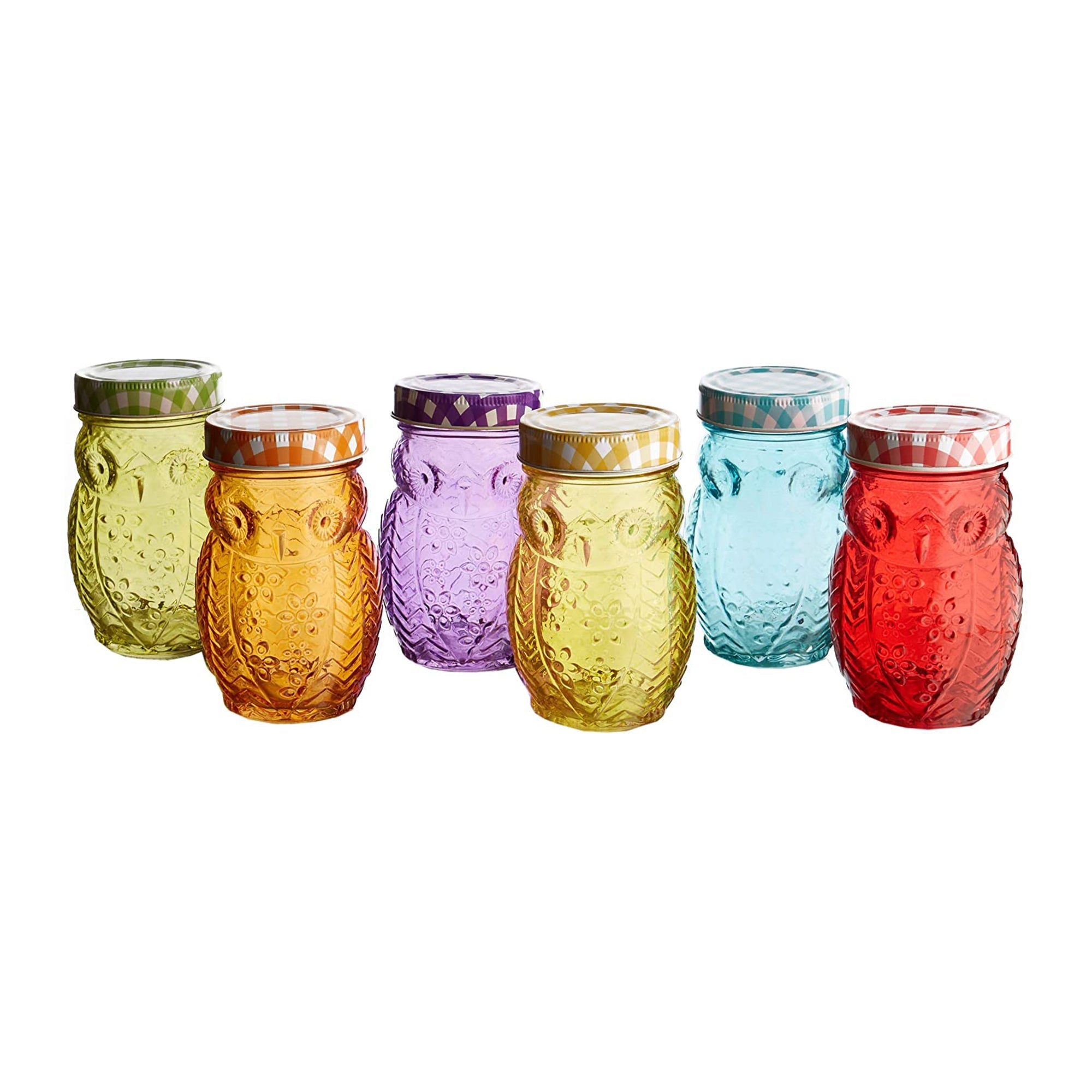 Owl Colors 6-Piece Set Jars with Check Lids 15oz