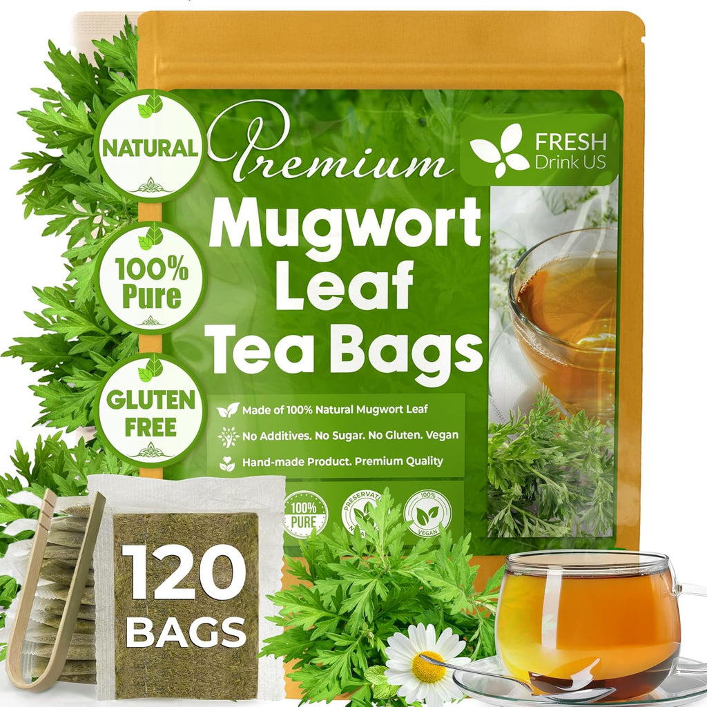Mugwort Leaf Tea Bags, 100% Natural and Pure Mugwort Leaves, Loose Leaf Mugwort Herbal Tea, Mugwort Leaf Tea, No Sugar, No Caffeine, No Gluten, Vegan.