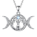 Moonstone Triple Moon Goddess Sterling Silver Necklace