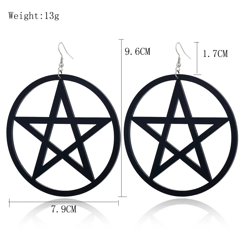 Large Black Pentacle Earrings