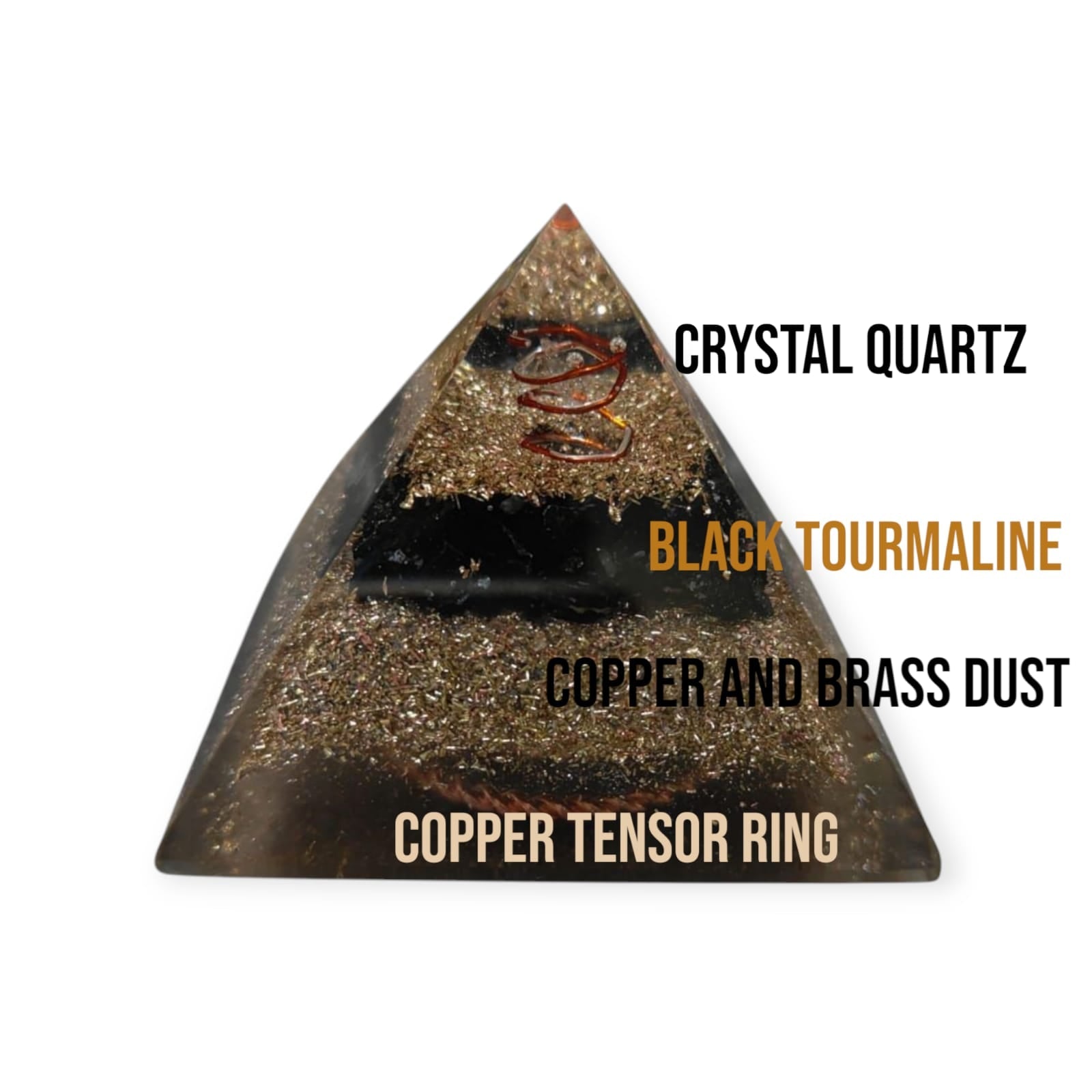 Mini Orgone Brass and Copper Black tourmaline Protection Pyramid
